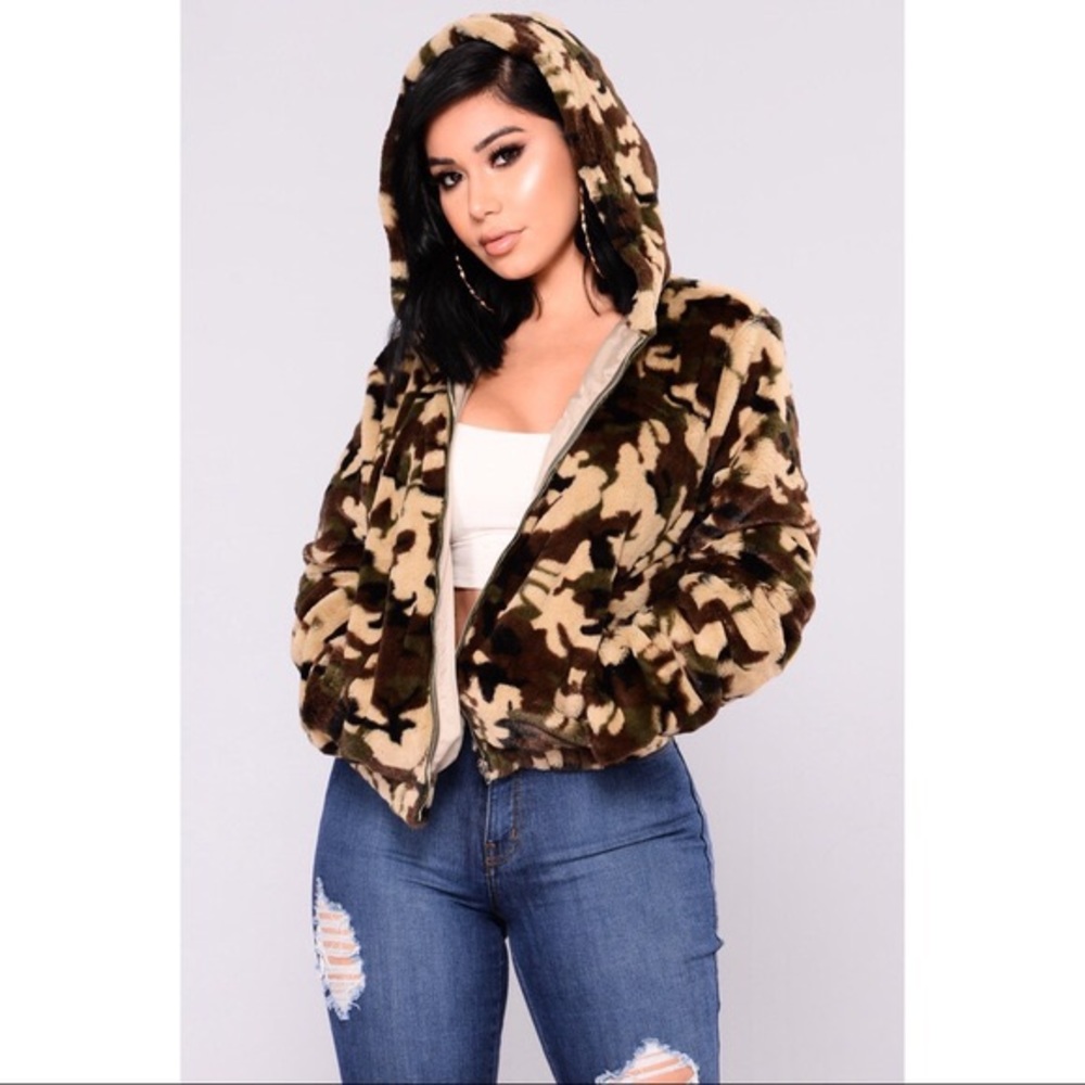 Caelan Camo Hooded Fur Jacket
